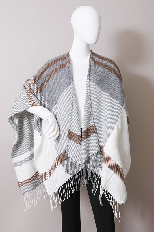 Woven Flannel Tassel Ruana Poncho