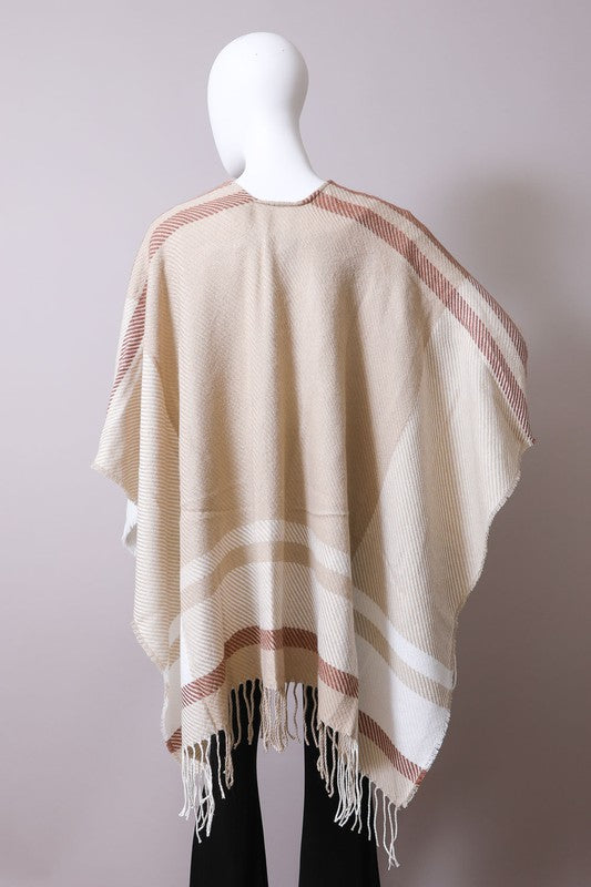 Woven Flannel Tassel Ruana Poncho