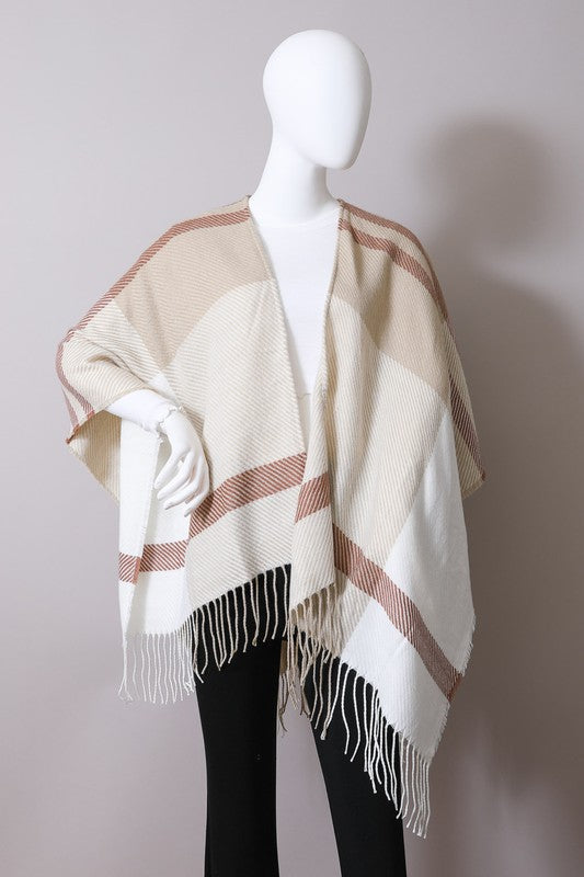 Woven Flannel Tassel Ruana Poncho