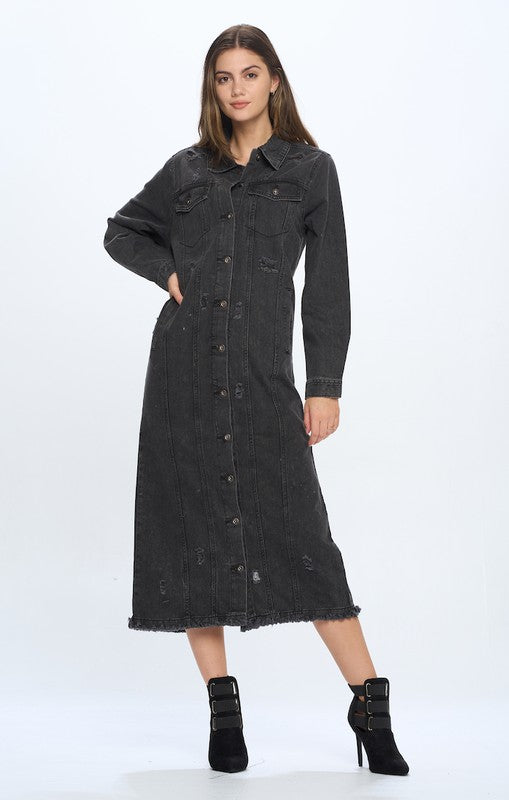 Distressed Maxi Denim Jacket