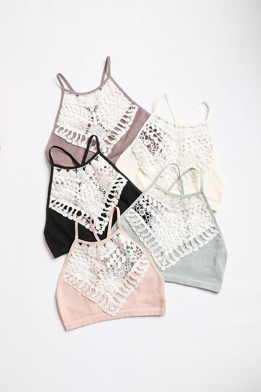 Crochet Lace High Neck Bralette (6 Color Choices)