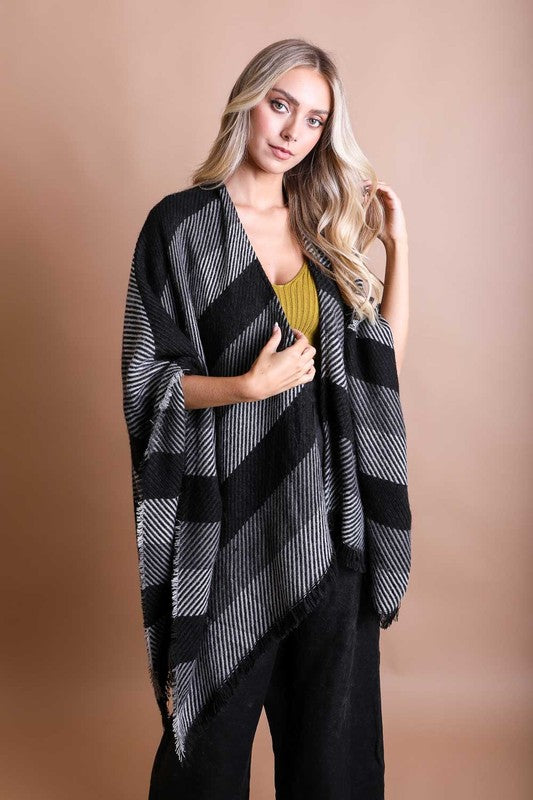 Classic Striped Knit Poncho