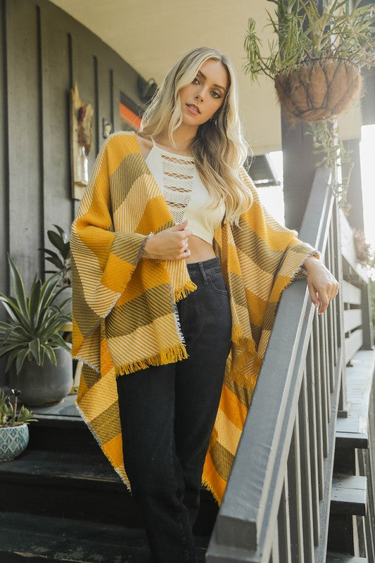 Classic Striped Knit Poncho