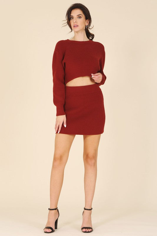 Ribbed Knit Crop Top & Skirt Set
