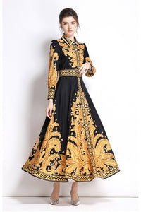 Black & Gold Collared Maxi Dress