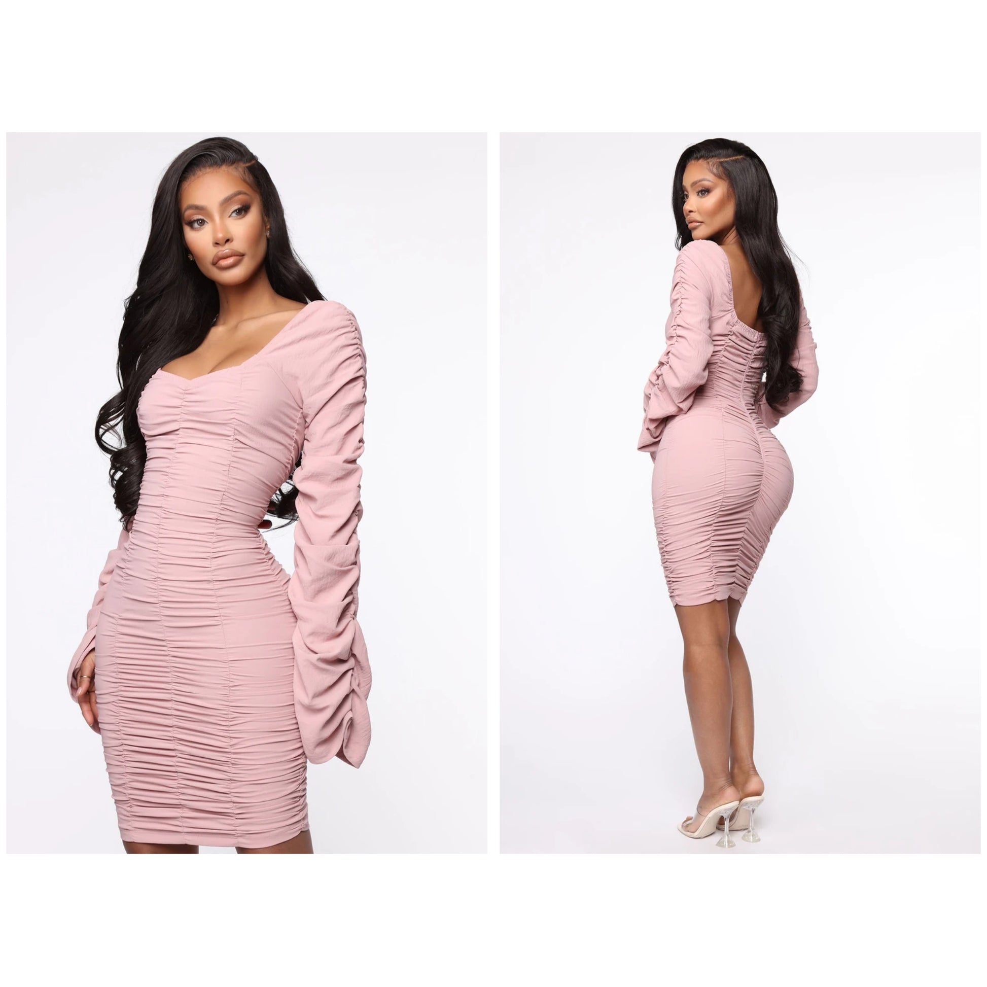 mauve ruched dress