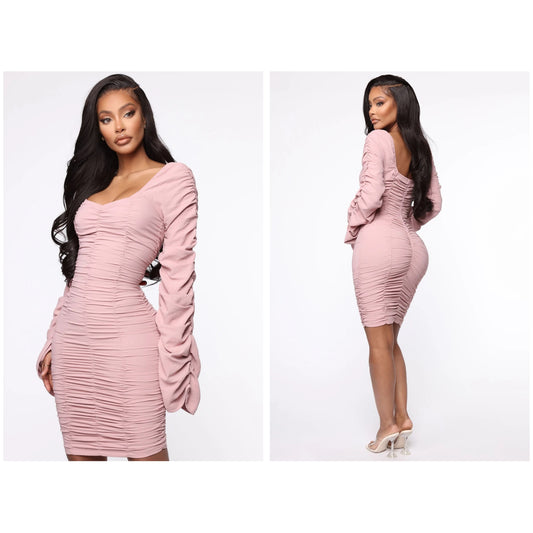 mauve ruched dress
