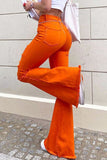 Orange Distressed Bell Bottom Jean