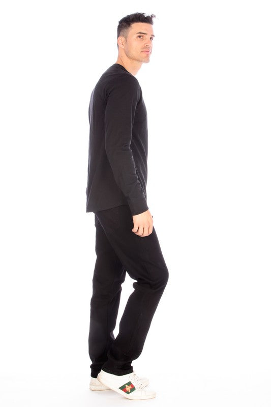 Men's Henley Black Long Sleeve Shirt