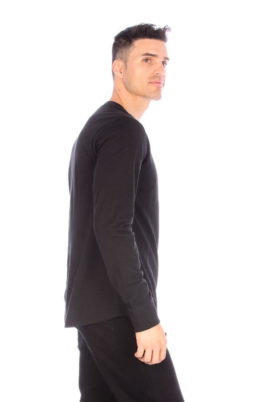 Men's Henley Black Long Sleeve Shirt