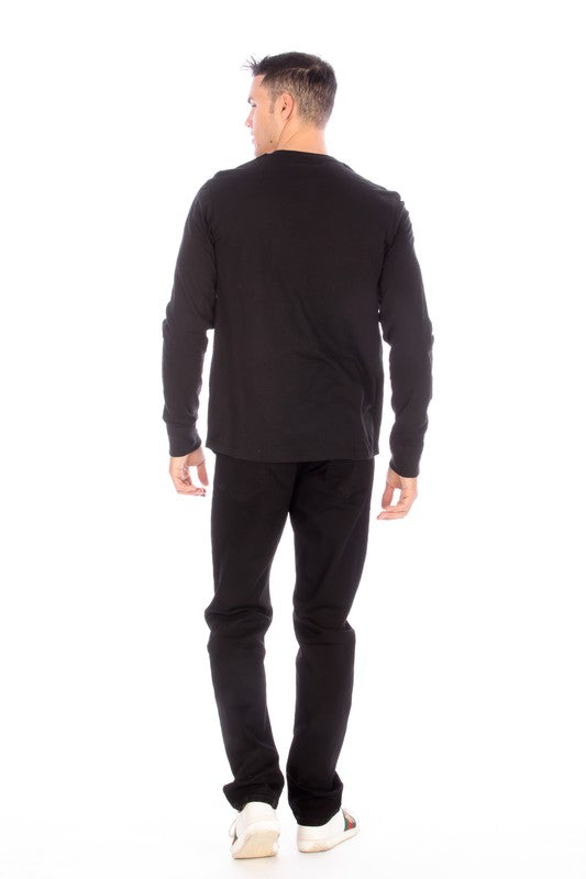 Men's Henley Black Long Sleeve Shirt
