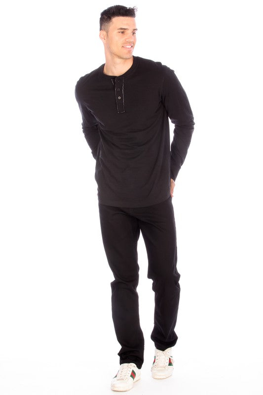 Men's Henley Black Long Sleeve Shirt
