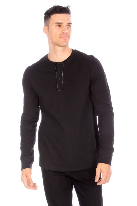 Men's Henley Black Long Sleeve Shirt