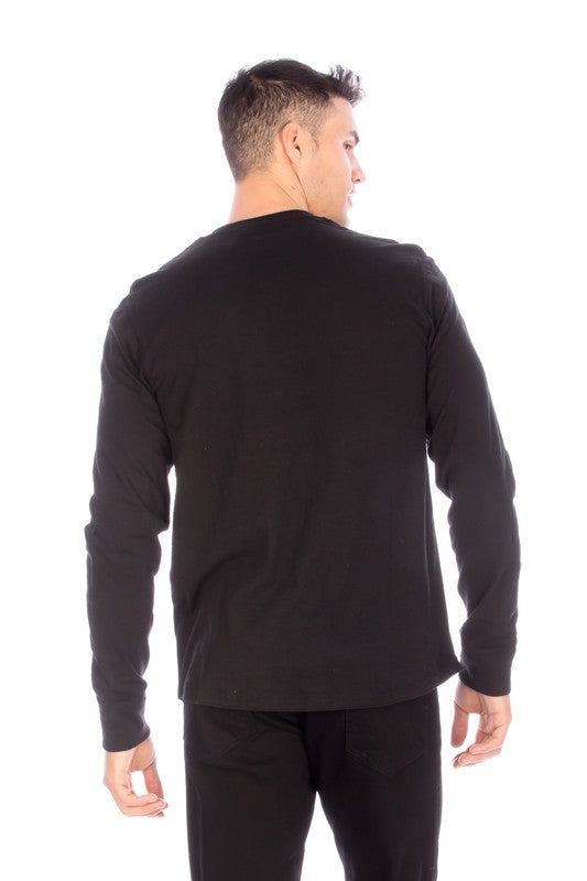 Men's Henley Black Long Sleeve Shirt