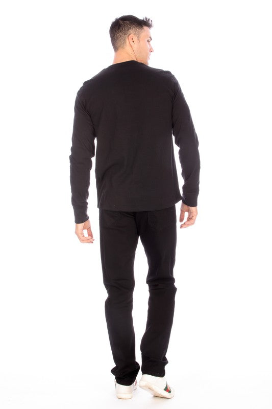 Men's Henley Black Long Sleeve Shirt