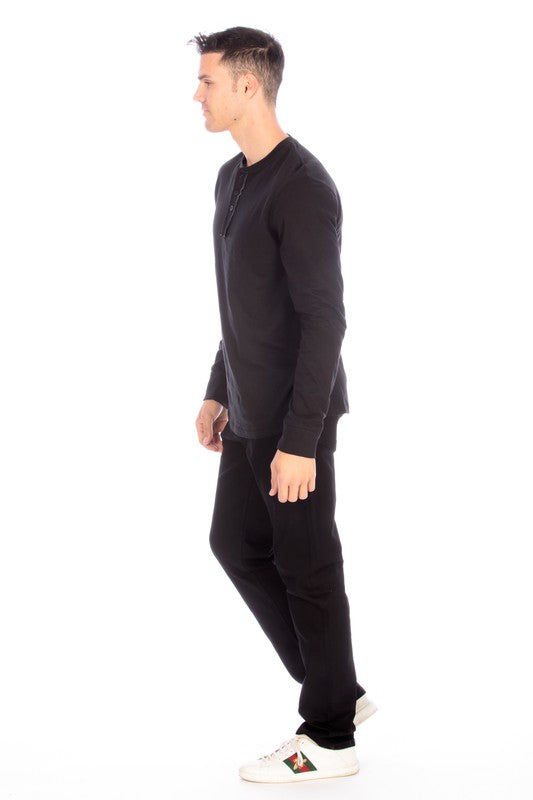 Men's Henley Black Long Sleeve Shirt