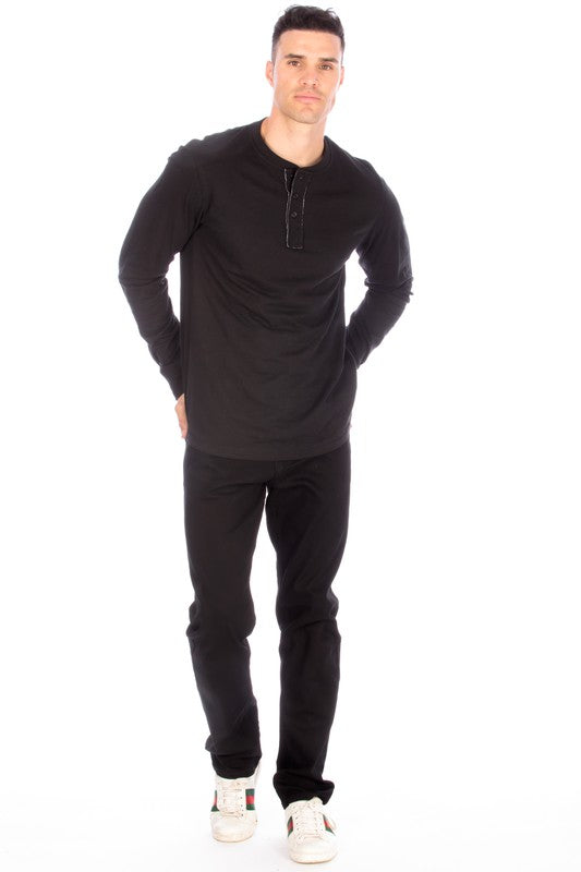 Men's Henley Black Long Sleeve Shirt