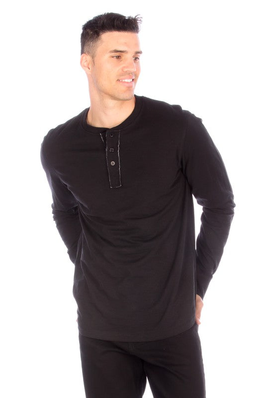 Men's Henley Black Long Sleeve Shirt
