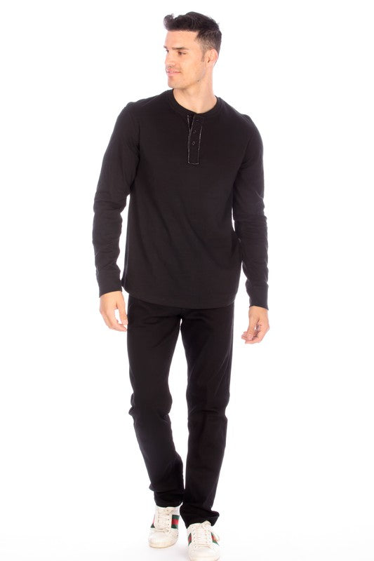 Men's Henley Black Long Sleeve Shirt
