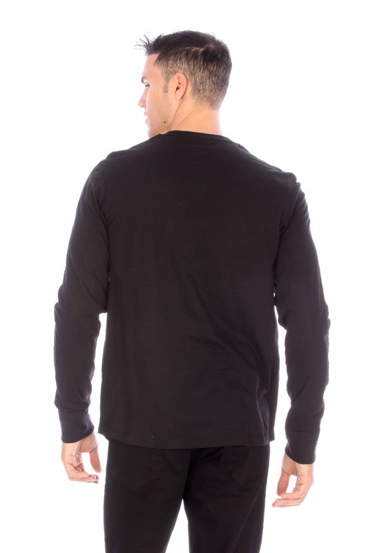 Men's Henley Black Long Sleeve Shirt