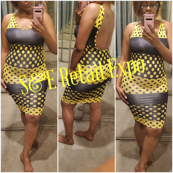 black & yellow polka dot fitted bodycon bumblebee dress