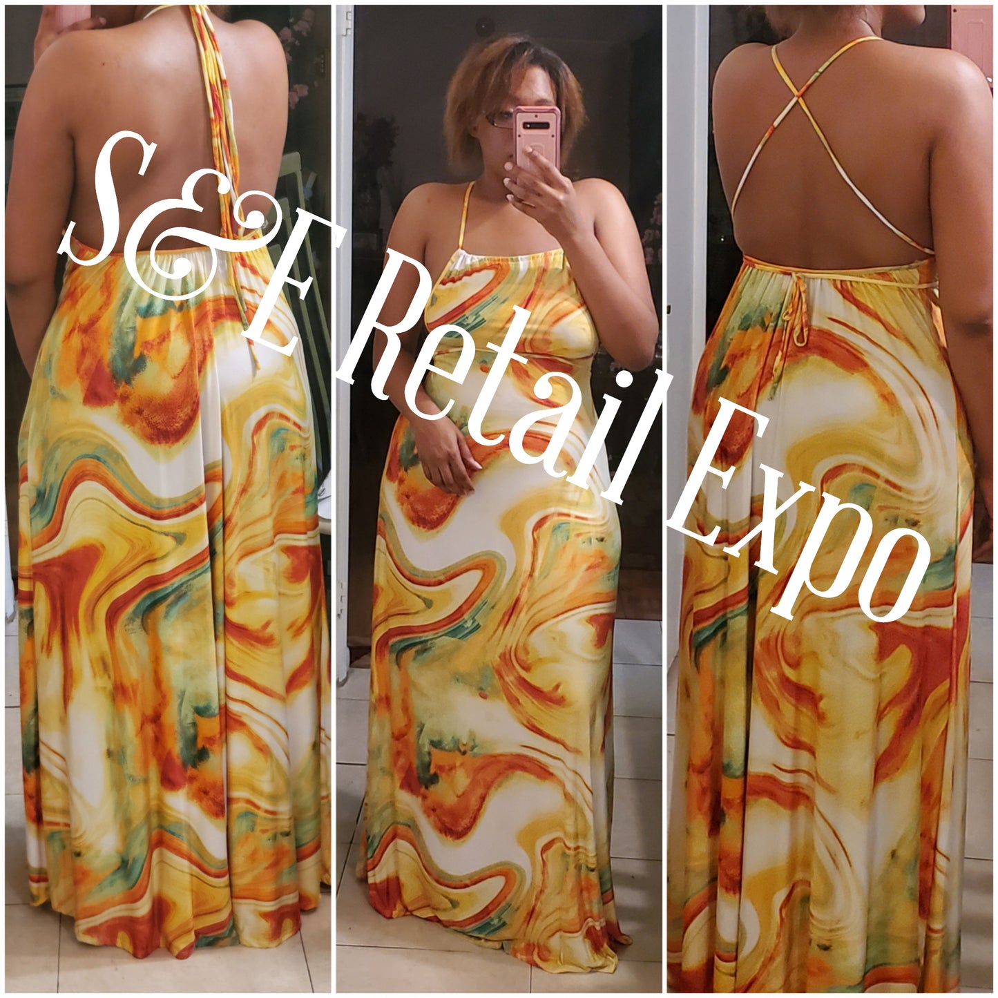 tangerine open back maxi dress
