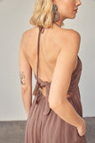 DRIED CACAO HALTER NECK BACK TIE JUMPSUIT