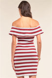 Off-The-Shoulder Stripped Ribbed Mini Dress