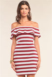 Off-The-Shoulder Stripped Ribbed Mini Dress