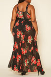 Plus Size Rose Print Sheer Maxi Dress