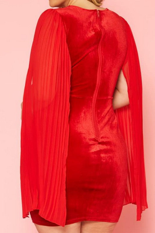 Plus Size Flare Sleeve Velvet Mini Dress