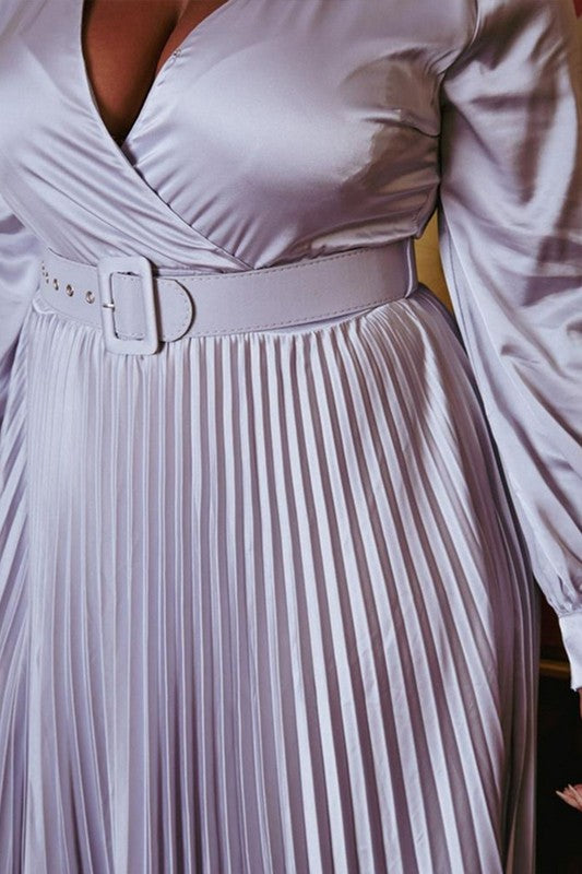 Silver Plus Size Pleated Maxi Flare Dress