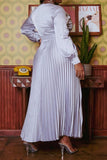 Silver Plus Size Pleated Maxi Flare Dress