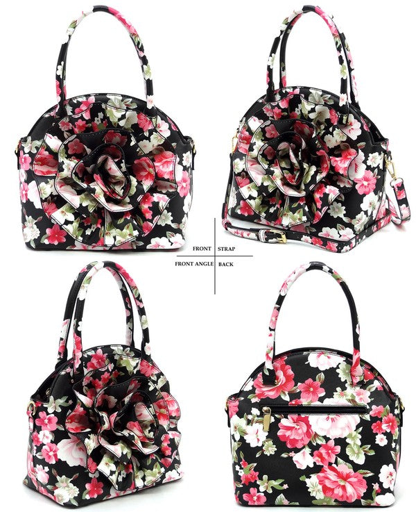 3D Flower Print 2 in 1 Satchel (5 Colors)