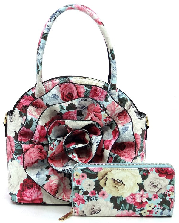 3D Flower Print 2 in 1 Satchel (5 Colors)
