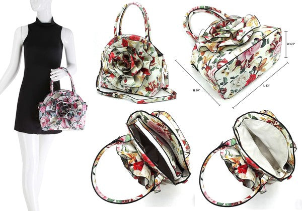 3D Flower Print 2 in 1 Satchel (5 Colors)