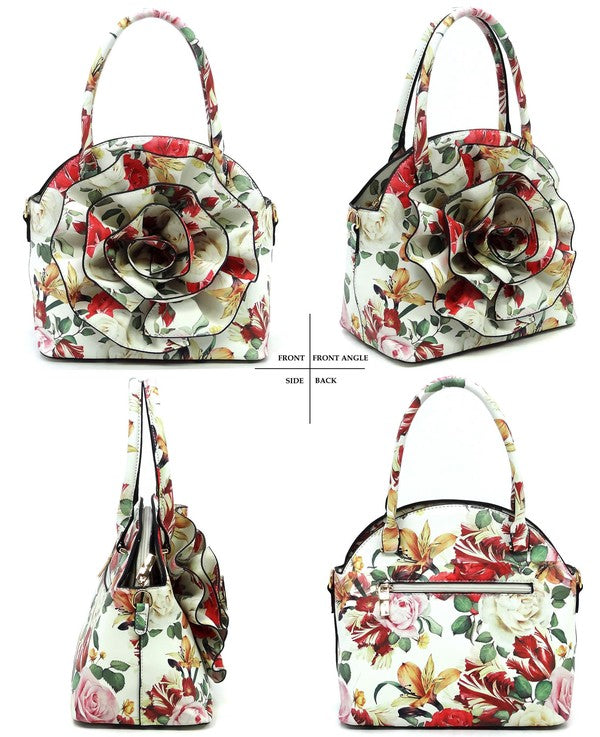 3D Flower Print 2 in 1 Satchel (5 Colors)