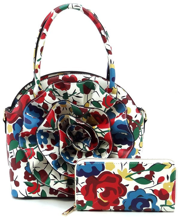 3D Flower Print 2 in 1 Satchel (5 Colors)