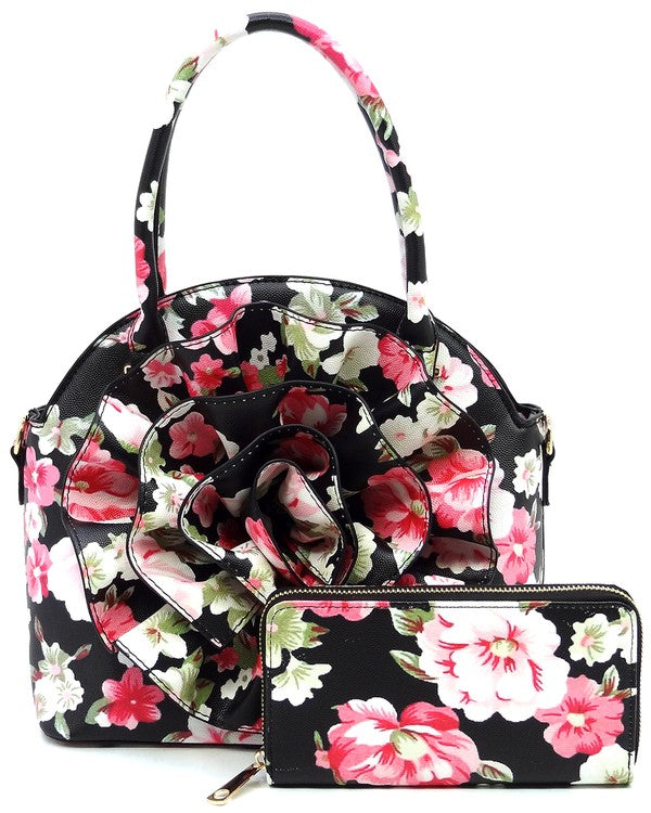 3D Flower Print 2 in 1 Satchel (5 Colors)