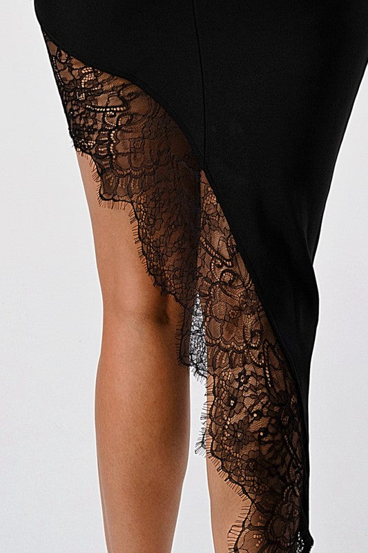 Midnight Lace Trim Midi Dress