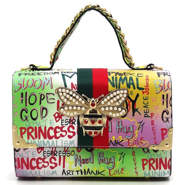 Multi Graffiti Queen Bee Stripe 2 in 1Boxy Satchel (5 Colors)