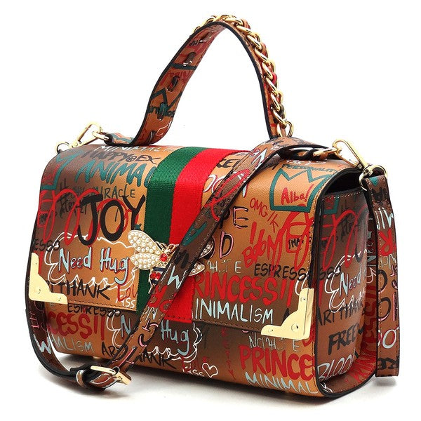 Multi Graffiti Queen Bee Stripe 2 in 1Boxy Satchel (5 Colors)