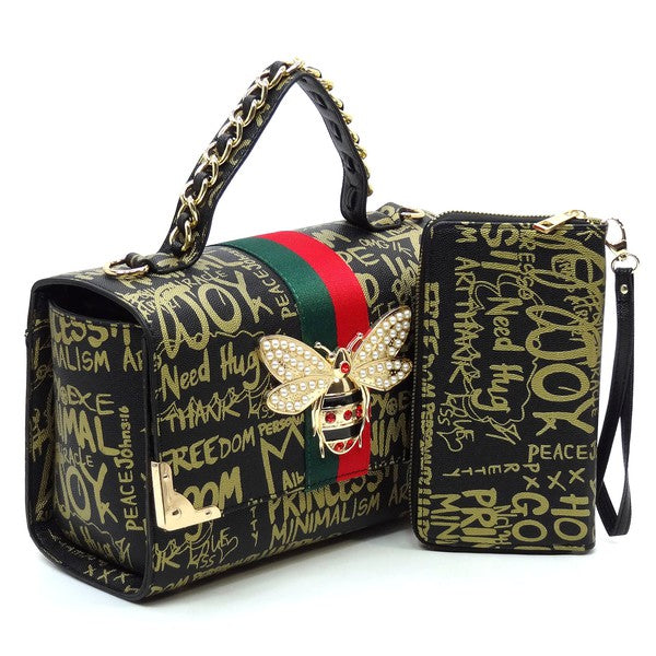 Multi Graffiti Queen Bee Stripe 2 in 1Boxy Satchel (5 Colors)