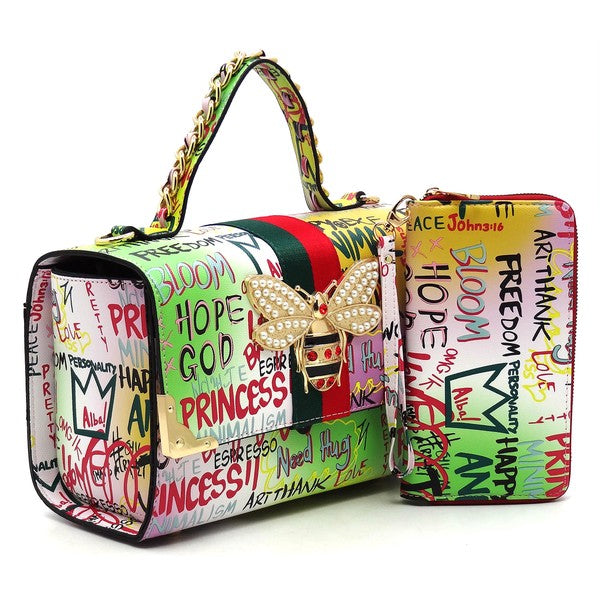 Multi Graffiti Queen Bee Stripe 2 in 1Boxy Satchel (5 Colors)