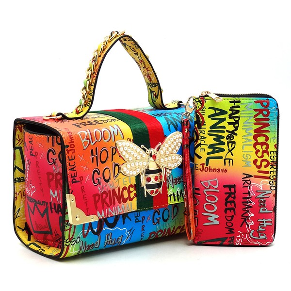Multi Graffiti Queen Bee Stripe 2 in 1Boxy Satchel (5 Colors)