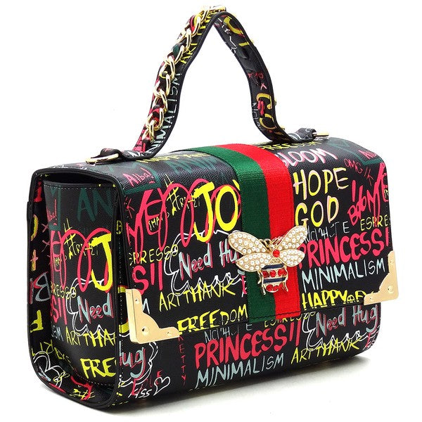 Multi Graffiti Queen Bee Stripe 2 in 1Boxy Satchel (5 Colors)