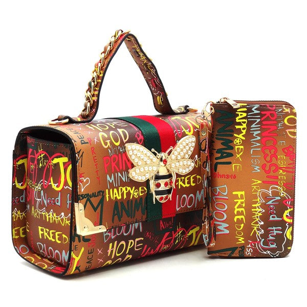 Multi Graffiti Queen Bee Stripe 2 in 1Boxy Satchel (5 Colors)