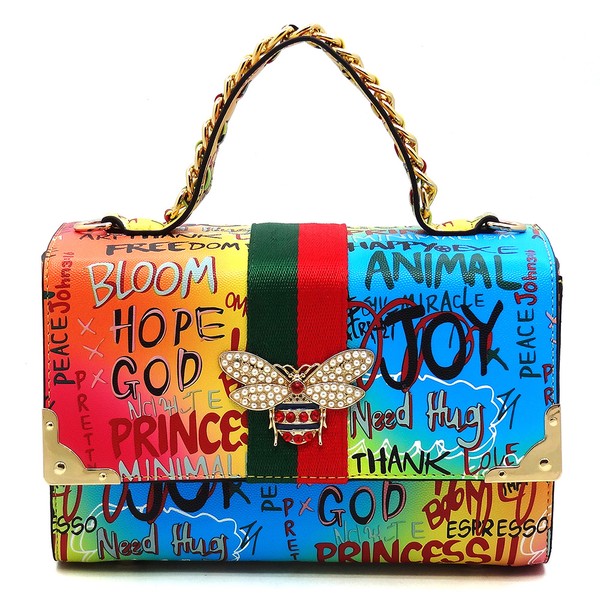 Multi Graffiti Queen Bee Stripe 2 in 1Boxy Satchel (5 Colors)