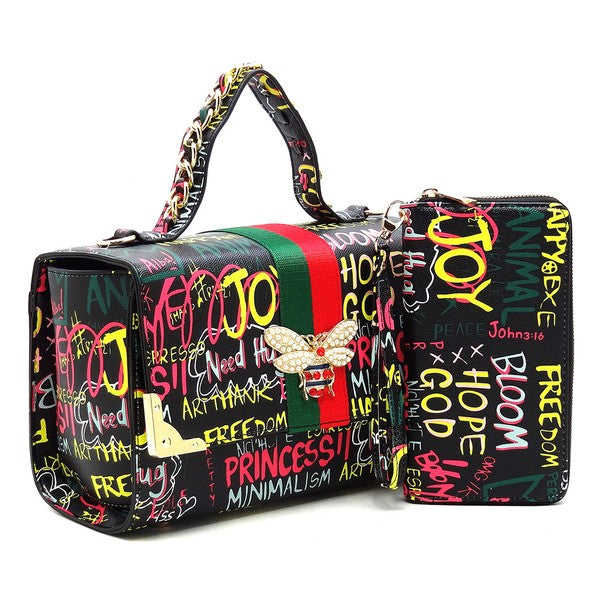 Multi Graffiti Queen Bee Stripe 2 in 1Boxy Satchel (5 Colors)