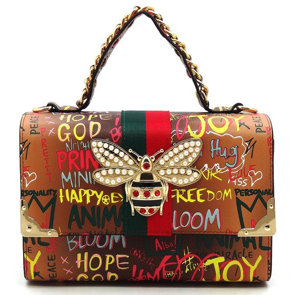 Multi Graffiti Queen Bee Stripe 2 in 1Boxy Satchel (5 Colors)